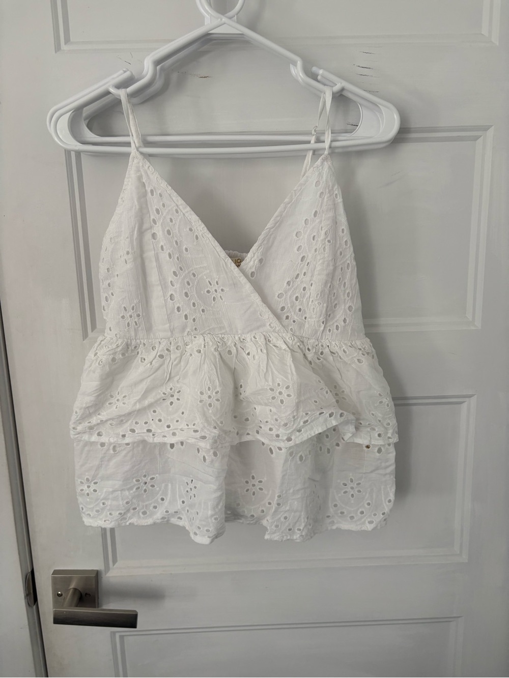 White Eyelet Tiered Spaghetti Strap Tank Top - Women